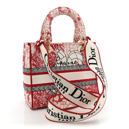 Christian Dior Canvas Embroidered Medium Dioramour D-Royaume Lady D-Lite Red Multicolor 3 of 14