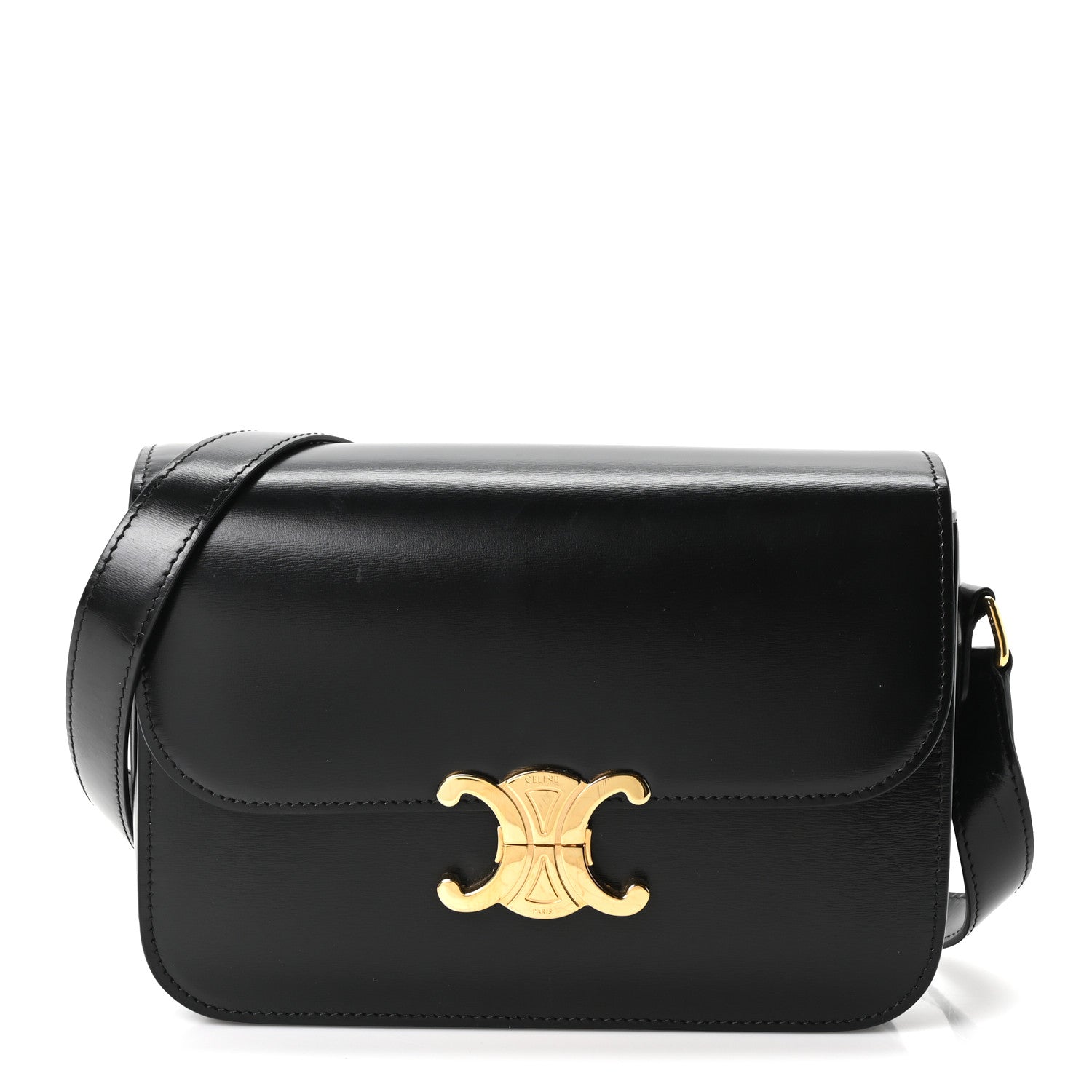 Celine Shiny Calfskin Medium Triomphe Black 1 of 10