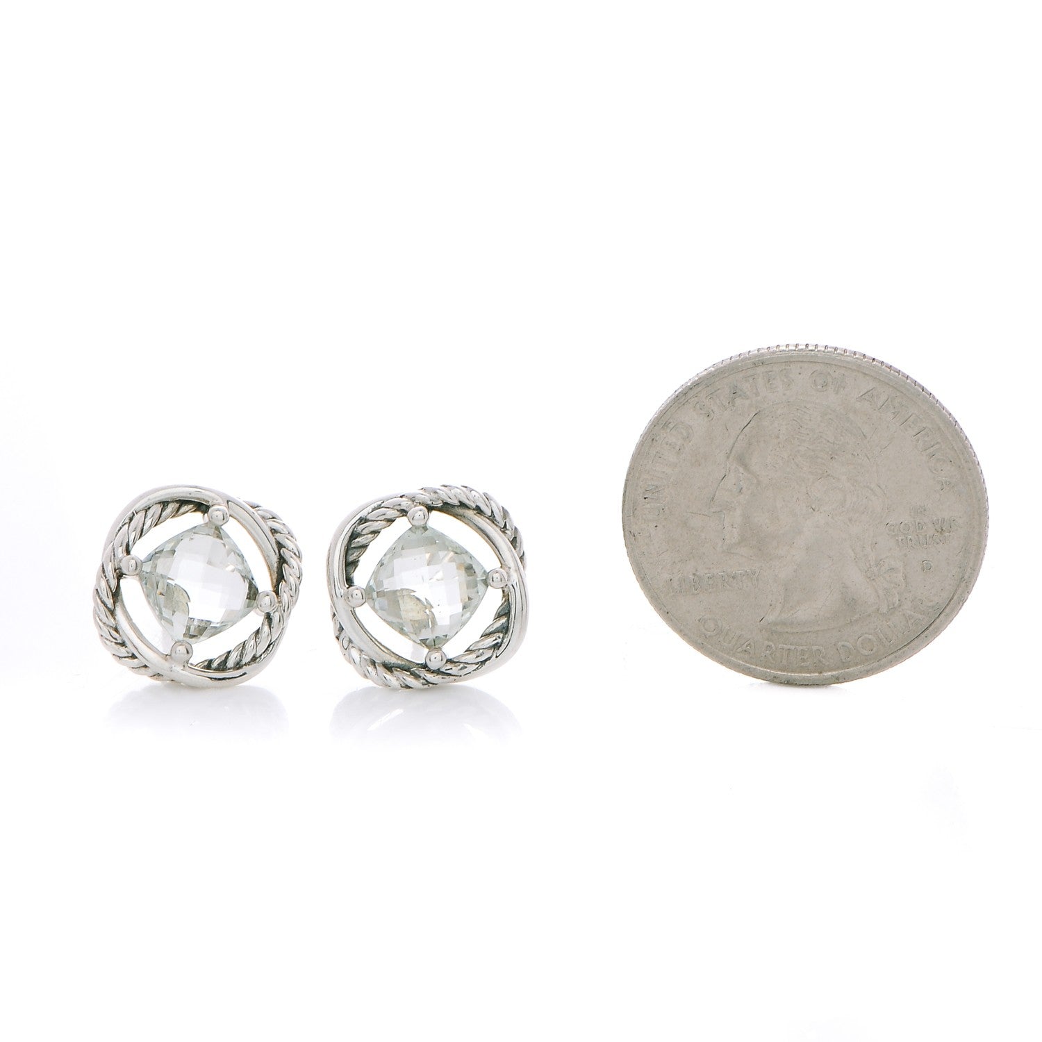 David Yurman Sterling Silver Prasiolite 7mm Infinity Earrings 2 of 6