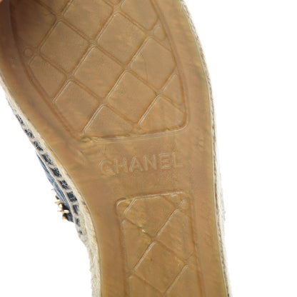 Chanel Lambskin Grosgrain Quilted CC Chain Espadrille Mules 39 Black Navy 8 of 11