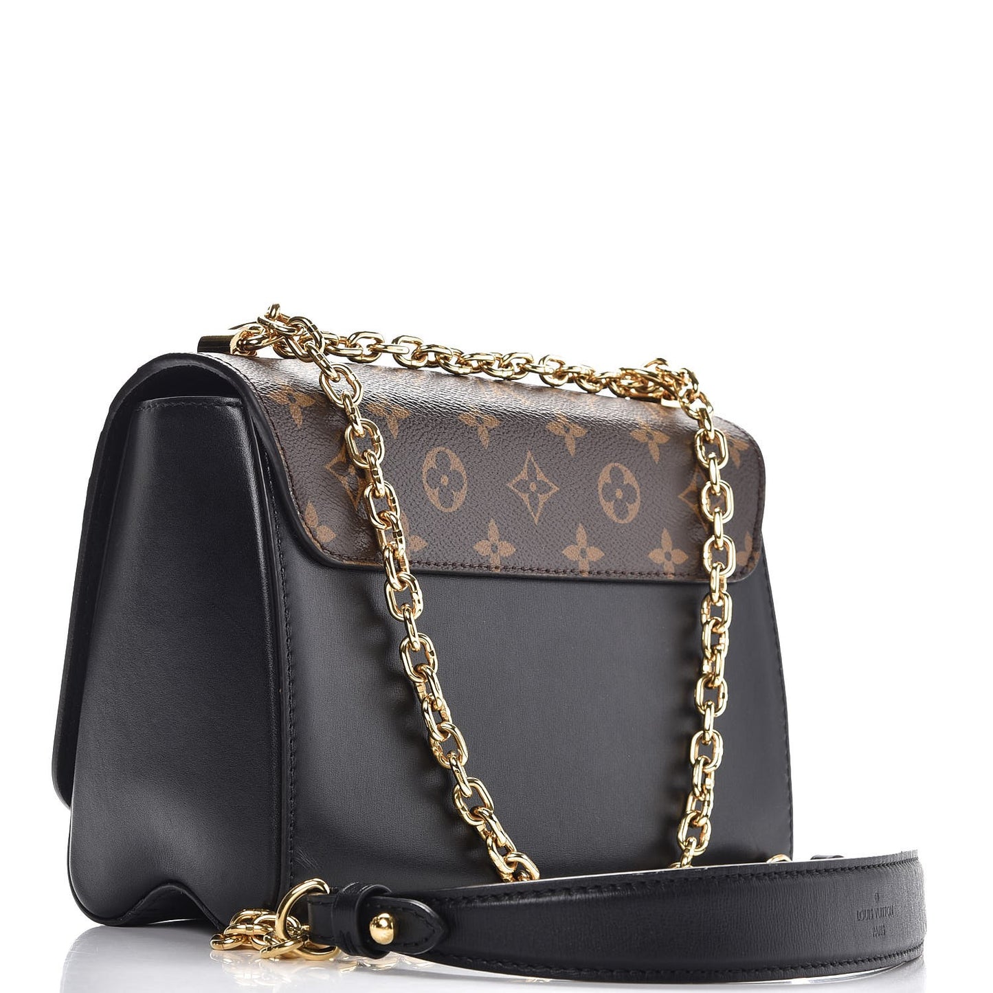 Veau Satin Monogram Twist Shoulder Bag MM Black