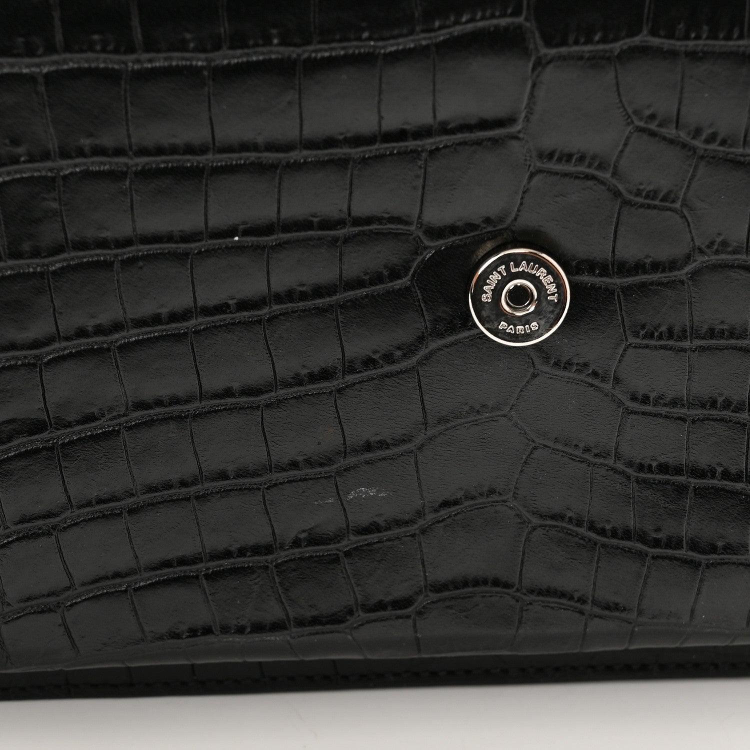 Saint Laurent Calfskin Crocodile Embossed Medium Monogram Sunset Black 12 of 13