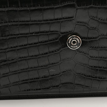 Saint Laurent Calfskin Crocodile Embossed Medium Monogram Sunset Black 12 of 13