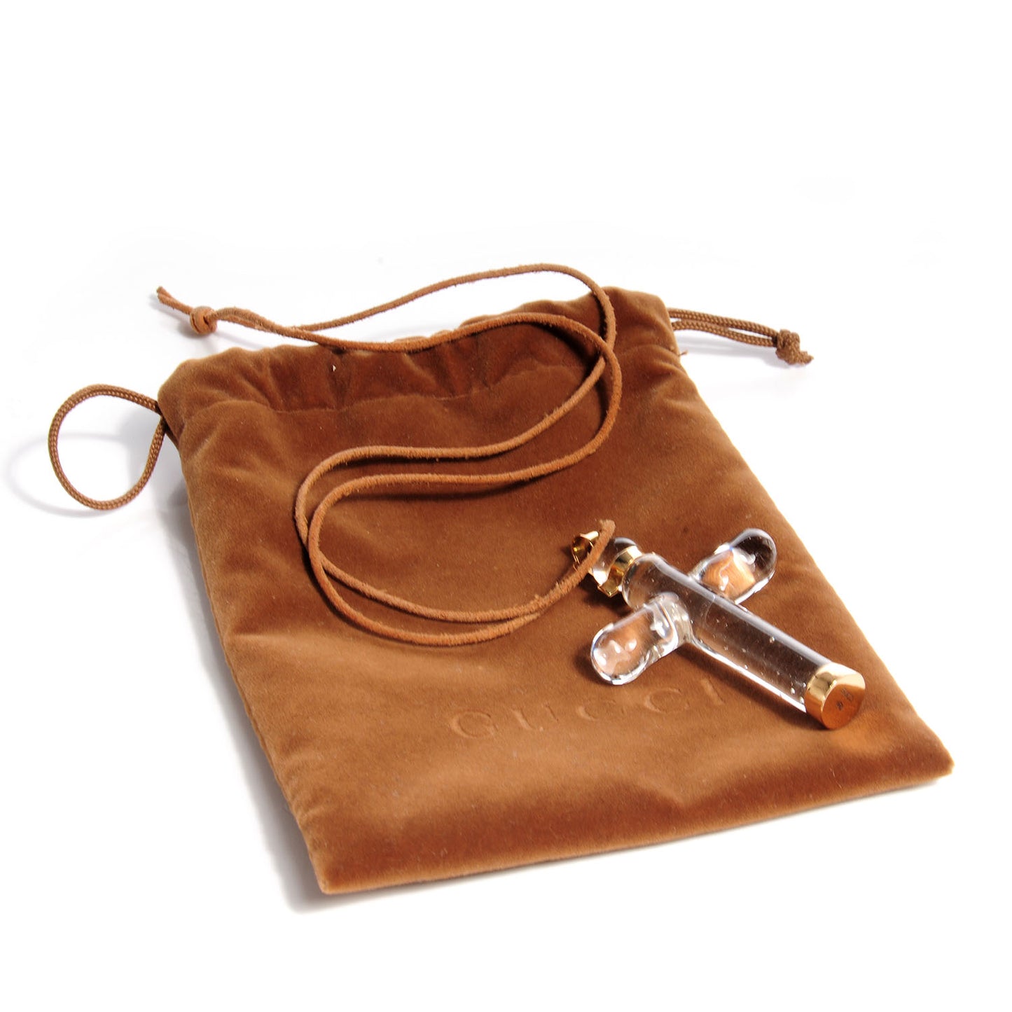 GUCCI 18K Yellow Gold Glass Cross Necklace