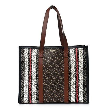 Burberry E-Canvas Monogram Stripe Small Book Tote Bridle Brown 1 of 7