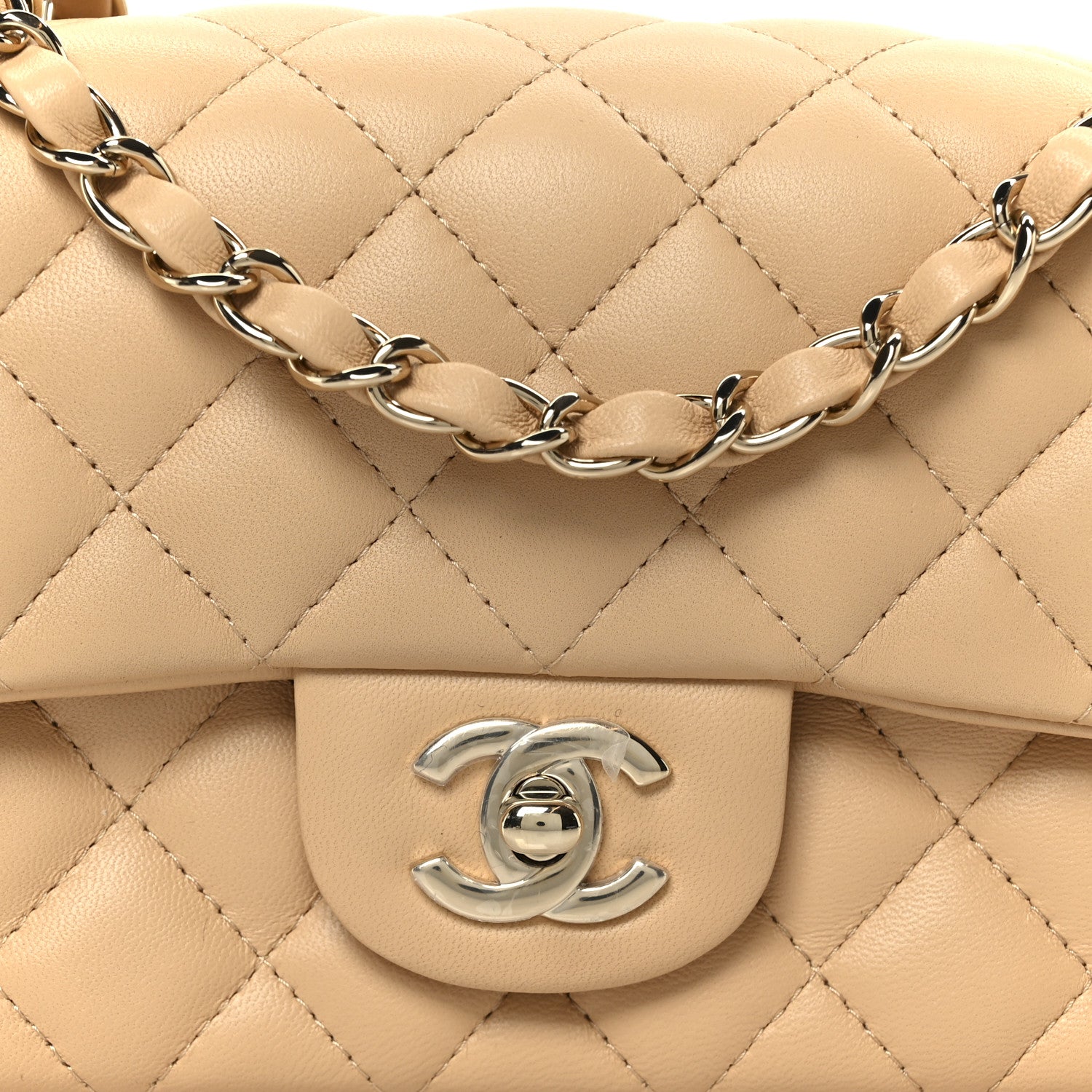 Chanel Lambskin Quilted Mini Rectangular Flap Beige 9 of 12
