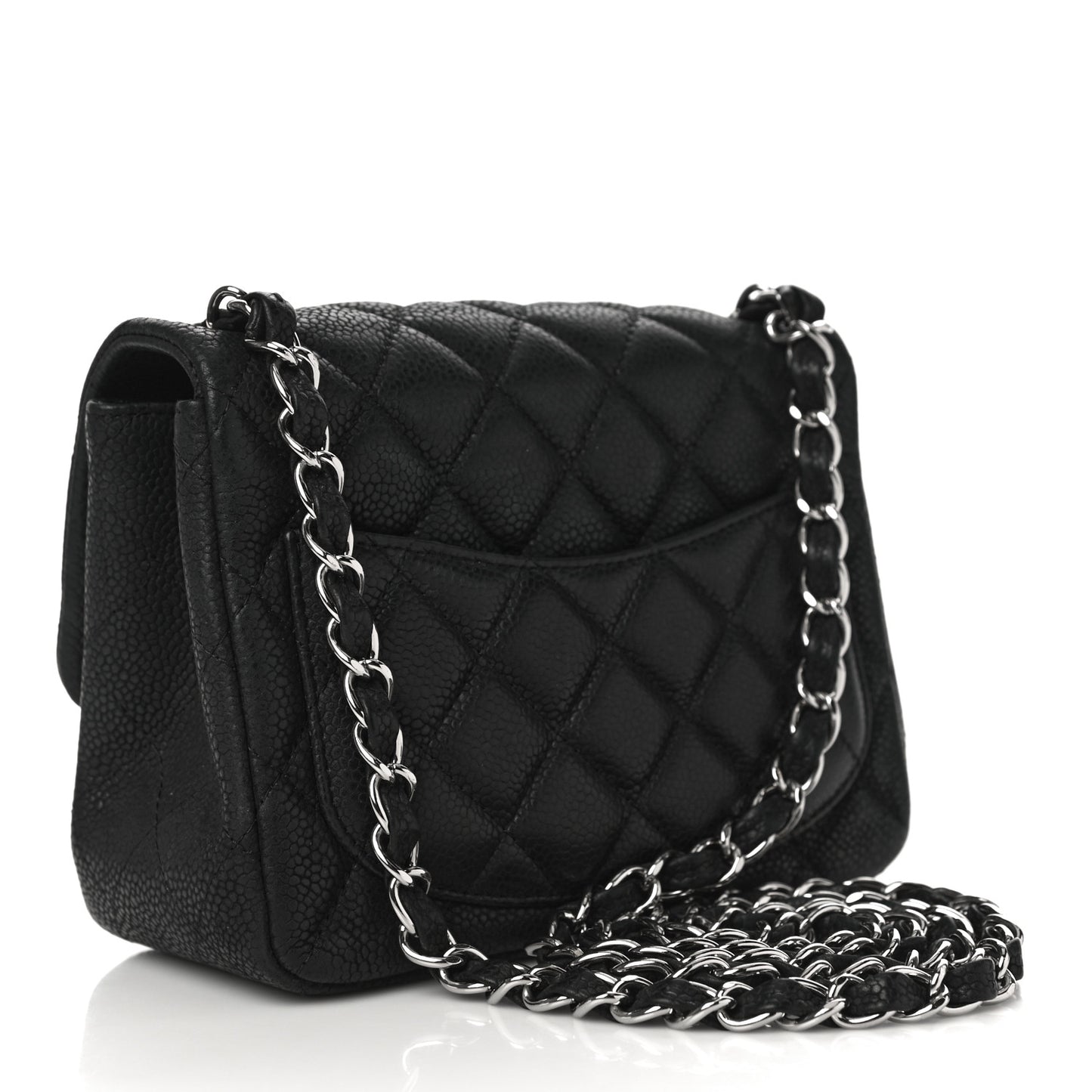 Iridescent Caviar Quilted Mini Square Flap Black