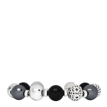 David Yurman Sterling Silver Black Onyx Hematine 14mm Elements Bead Bracelet 1 of 3