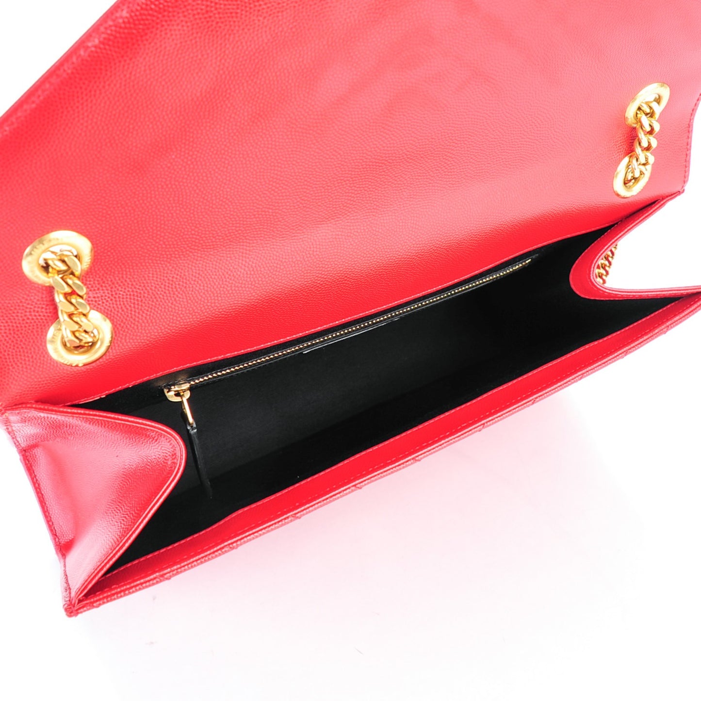 Grain De Poudre Matelasse Chevron Large Monogram Satchel Lipstick Red