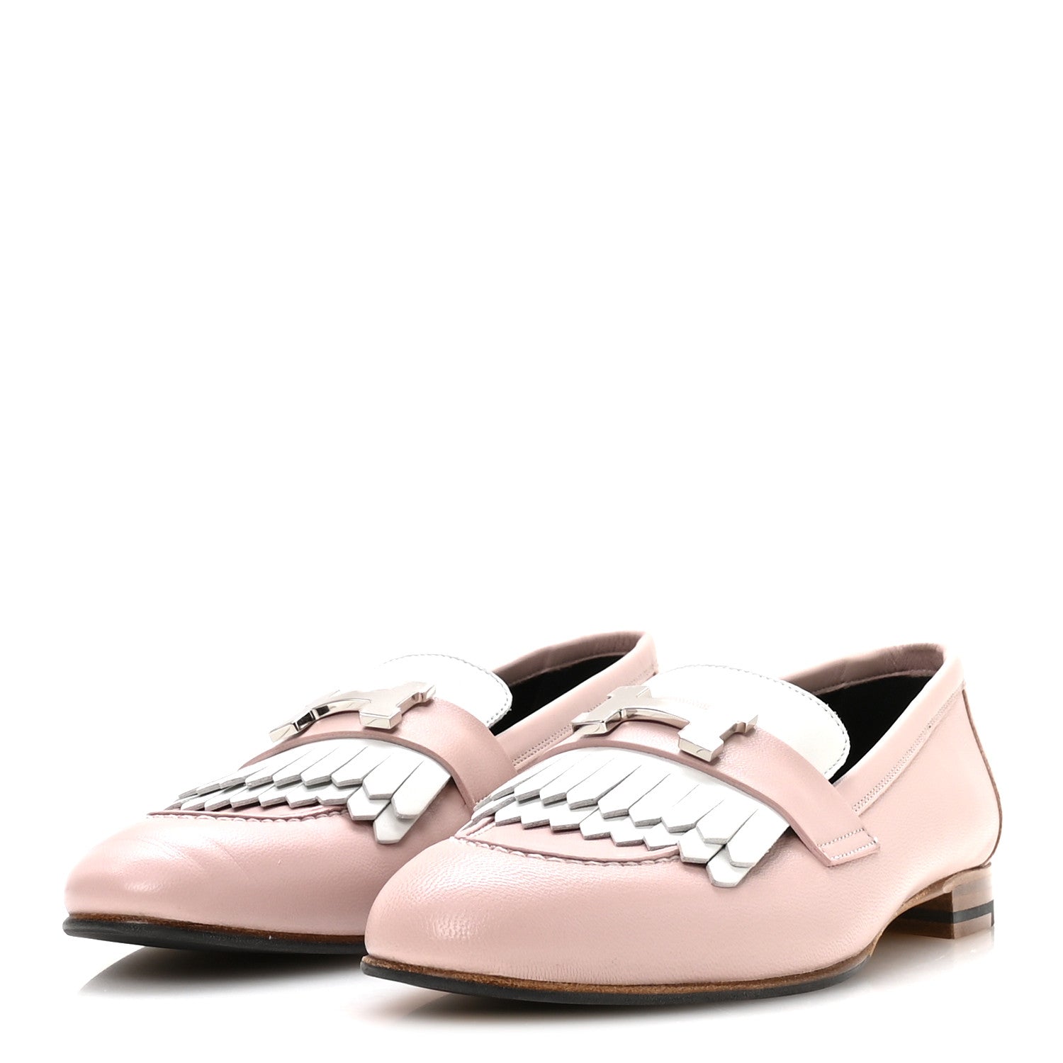 Hermes Goatskin Womens Royal Loafers 37.5 Rose Porcelain White 4 of 9