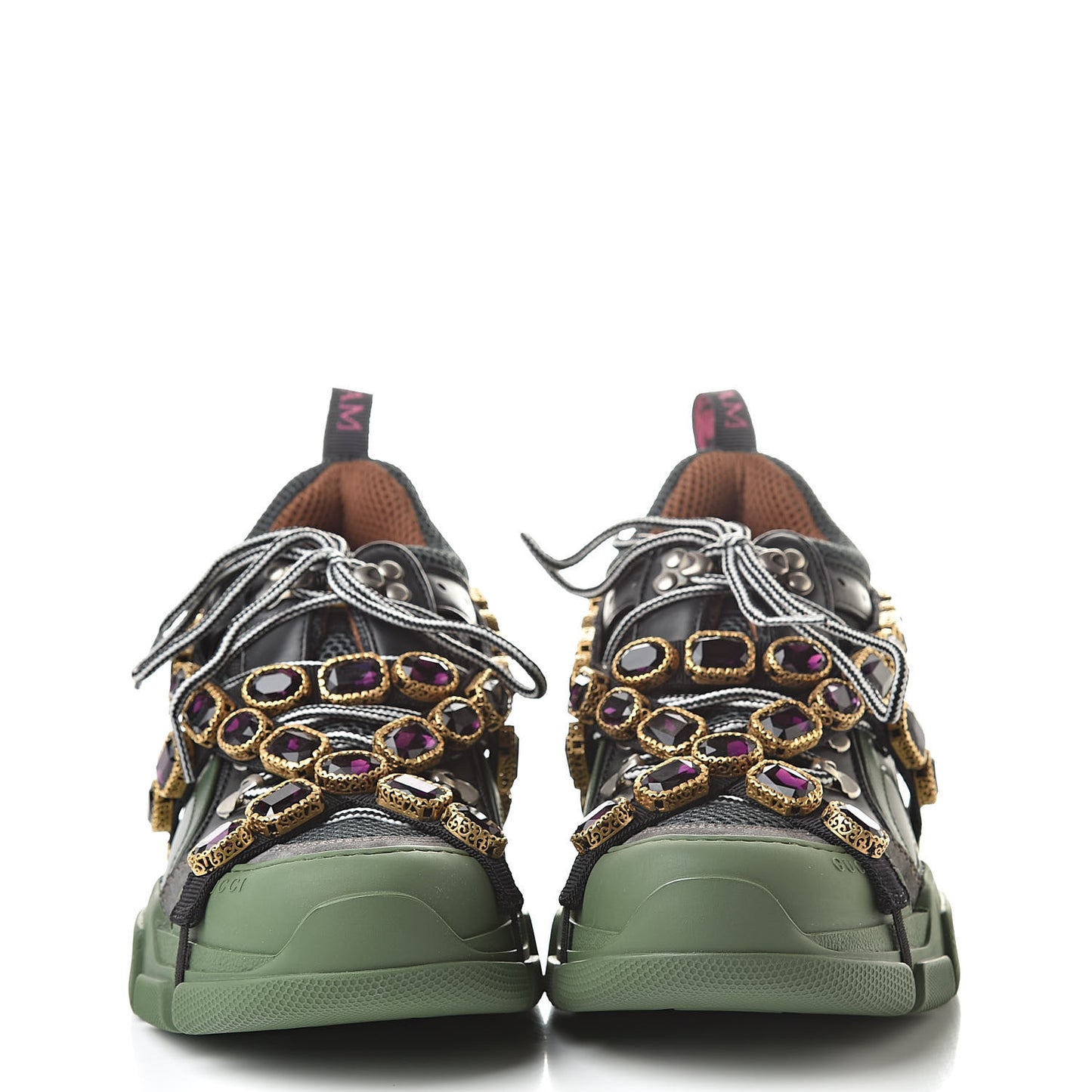 X SEGA Mesh Suede Calfskin Removable Crystals Flashtrek Sneakers 39.5 Loess Black Olive Green