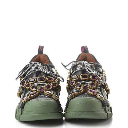 Gucci X SEGA Mesh Suede Calfskin Removable Crystals Flashtrek Sneakers 39.5 Loess Black Olive Green 2 of 9