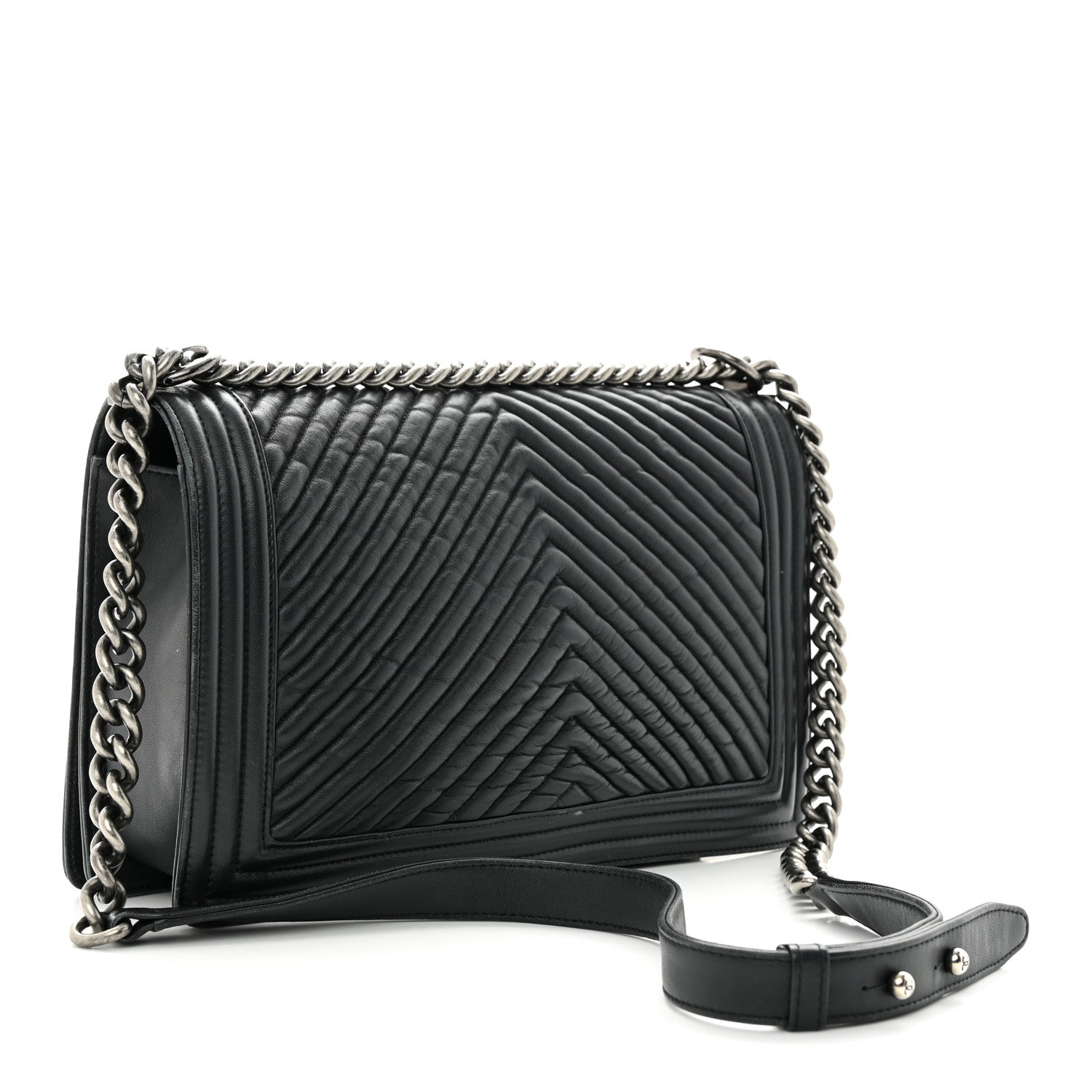 Chanel Calfskin Chevron Quilted New Medium Boy Flap Black 3 of 19