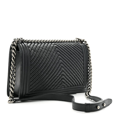 Chanel Calfskin Chevron Quilted New Medium Boy Flap Black 3 of 19