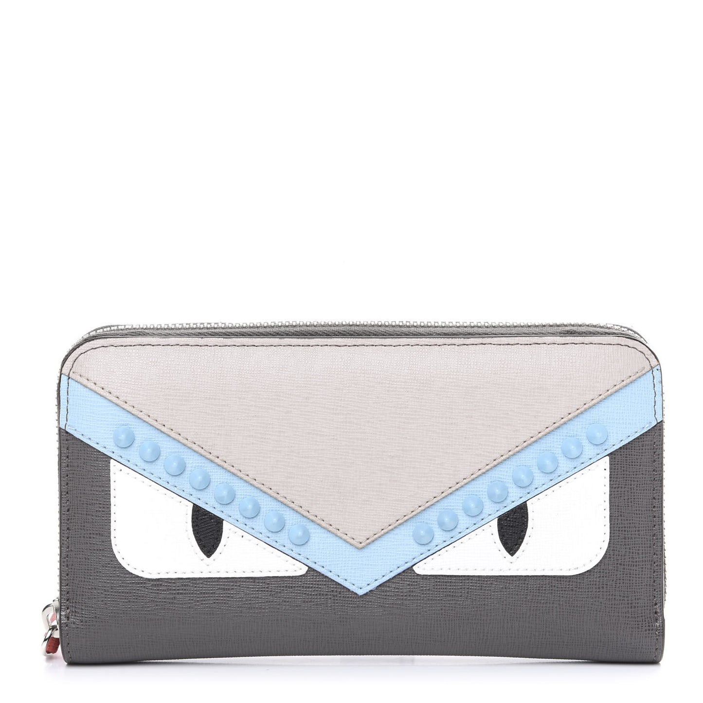 Vitello Elite Monster Eyes Studded Zip Around Wallet Carbone White Multicolor
