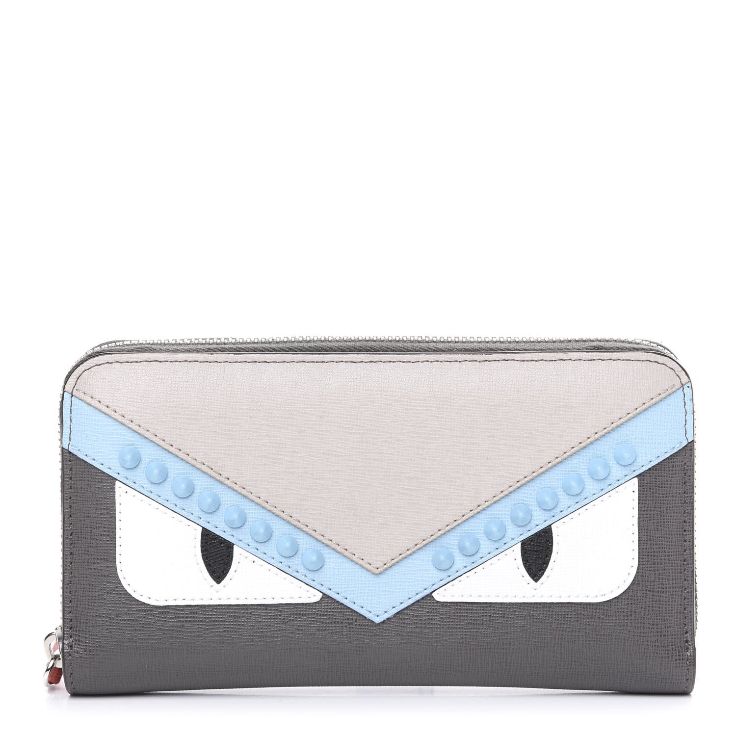 Fendi Vitello Elite Monster Eyes Studded Zip Around Wallet Carbone White Multicolor 1 of 9