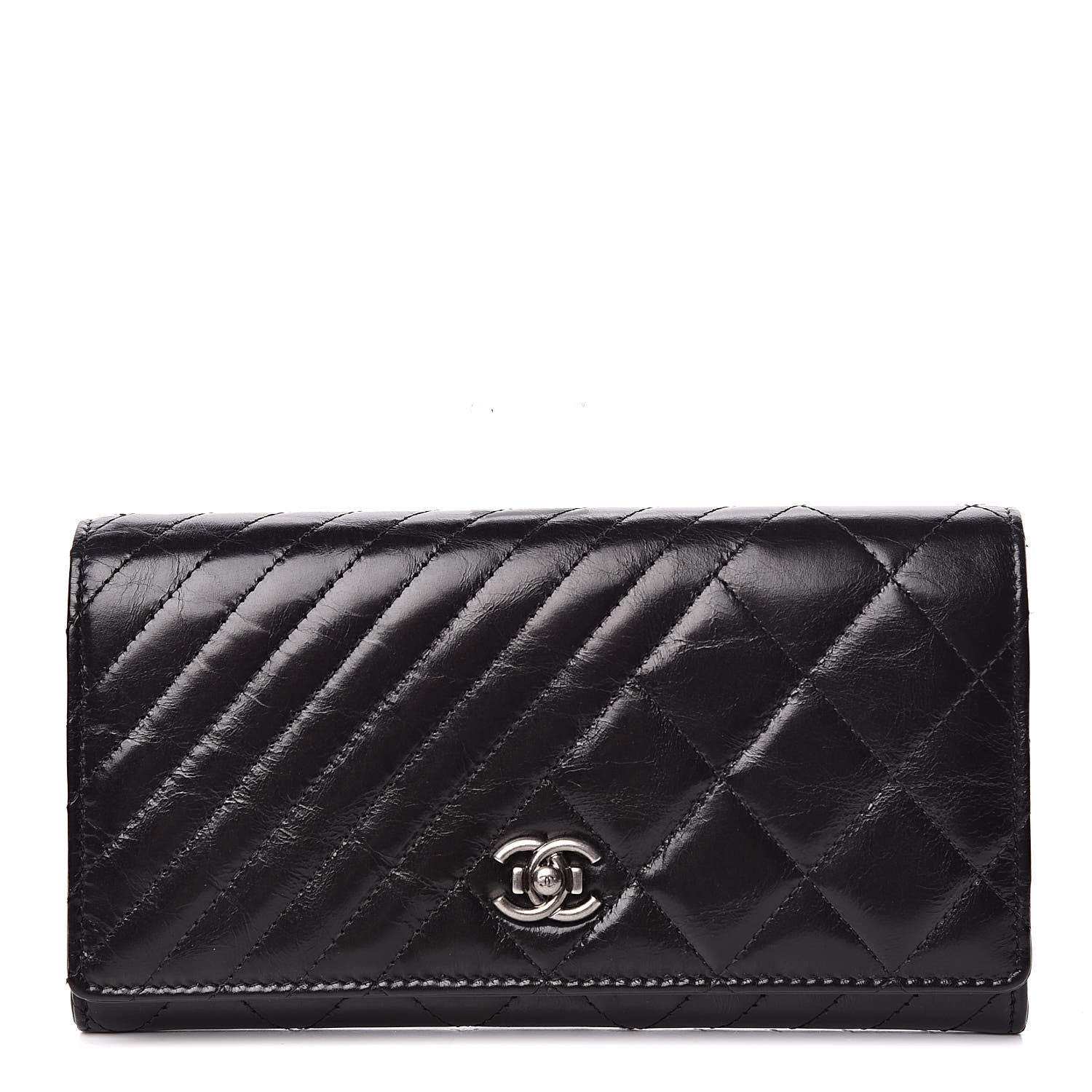 Chanel Glazed Calfskin Quilted Coco Boy Large Gusset Flap Wallet Black 1 of 12