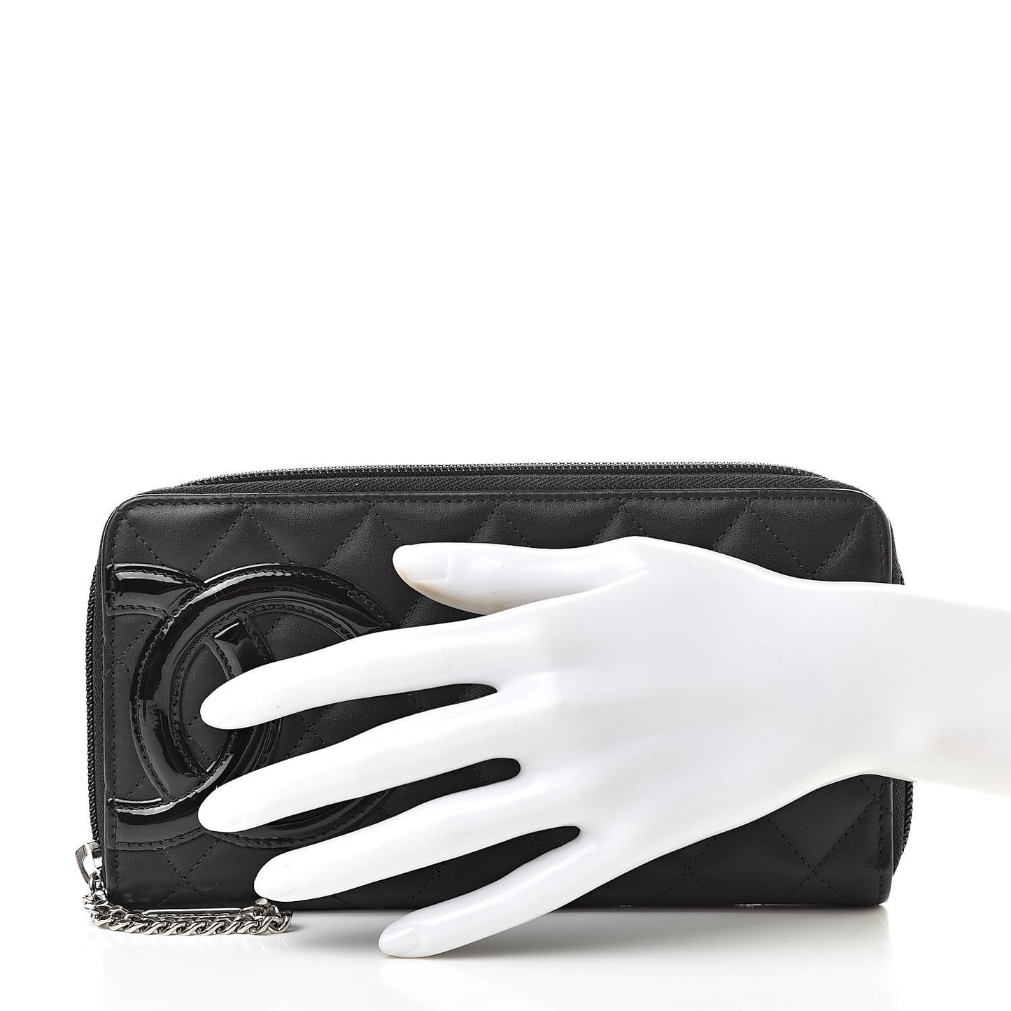 Calfskin Quilted Cambon Large Gusset Zip Around Wallet Black