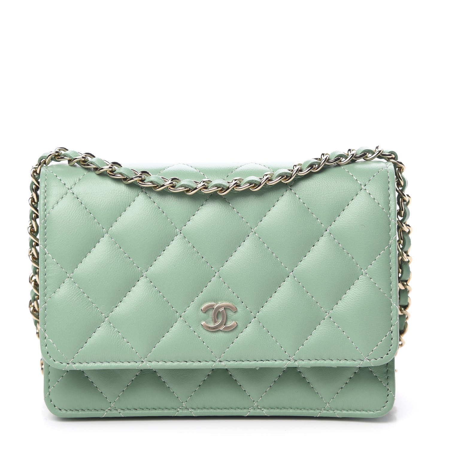 Chanel Lambskin Quilted Mini Wallet On Chain WOC Green 1 of 11
