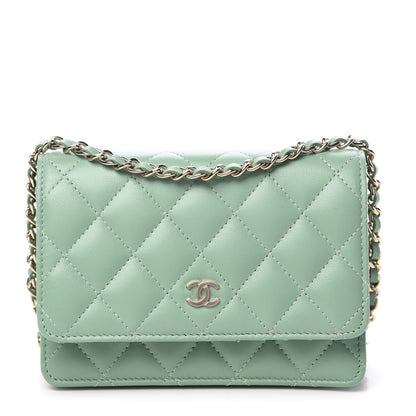 Chanel Lambskin Quilted Mini Wallet On Chain WOC Green 1 of 11