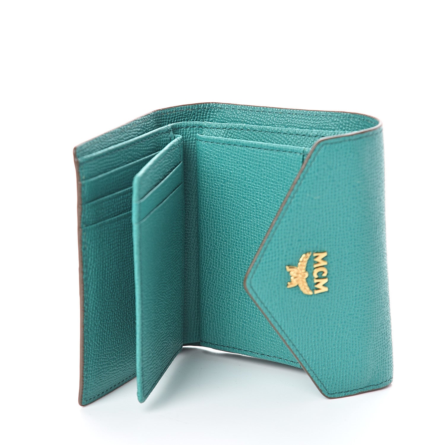 MCM Visetos Tri-Fold Love Letter Flap Wallet Beige Oasis Green 4 of 5