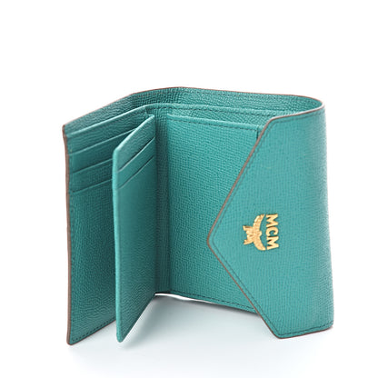 MCM Visetos Tri-Fold Love Letter Flap Wallet Beige Oasis Green 4 of 5