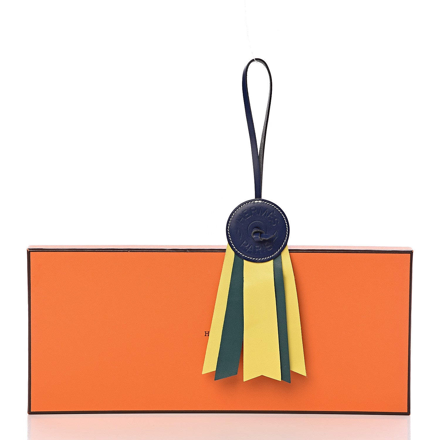 Hermes Vache Hunter Milo Lambskin Paddock Flot Bag Charm Bleu Saphir Lime Malachite 4 of 4