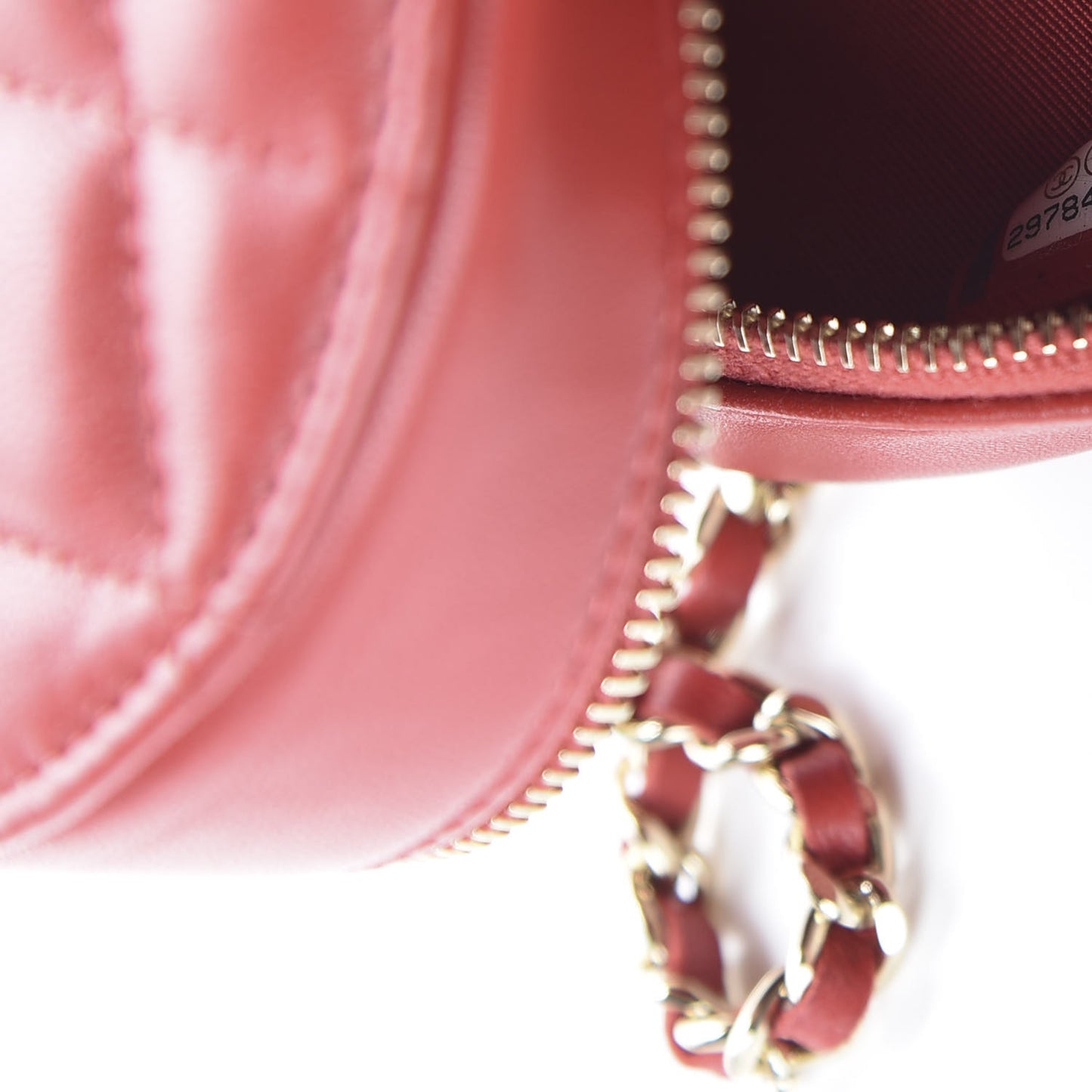 Lambskin Quilted Round Clutch With Chain Red