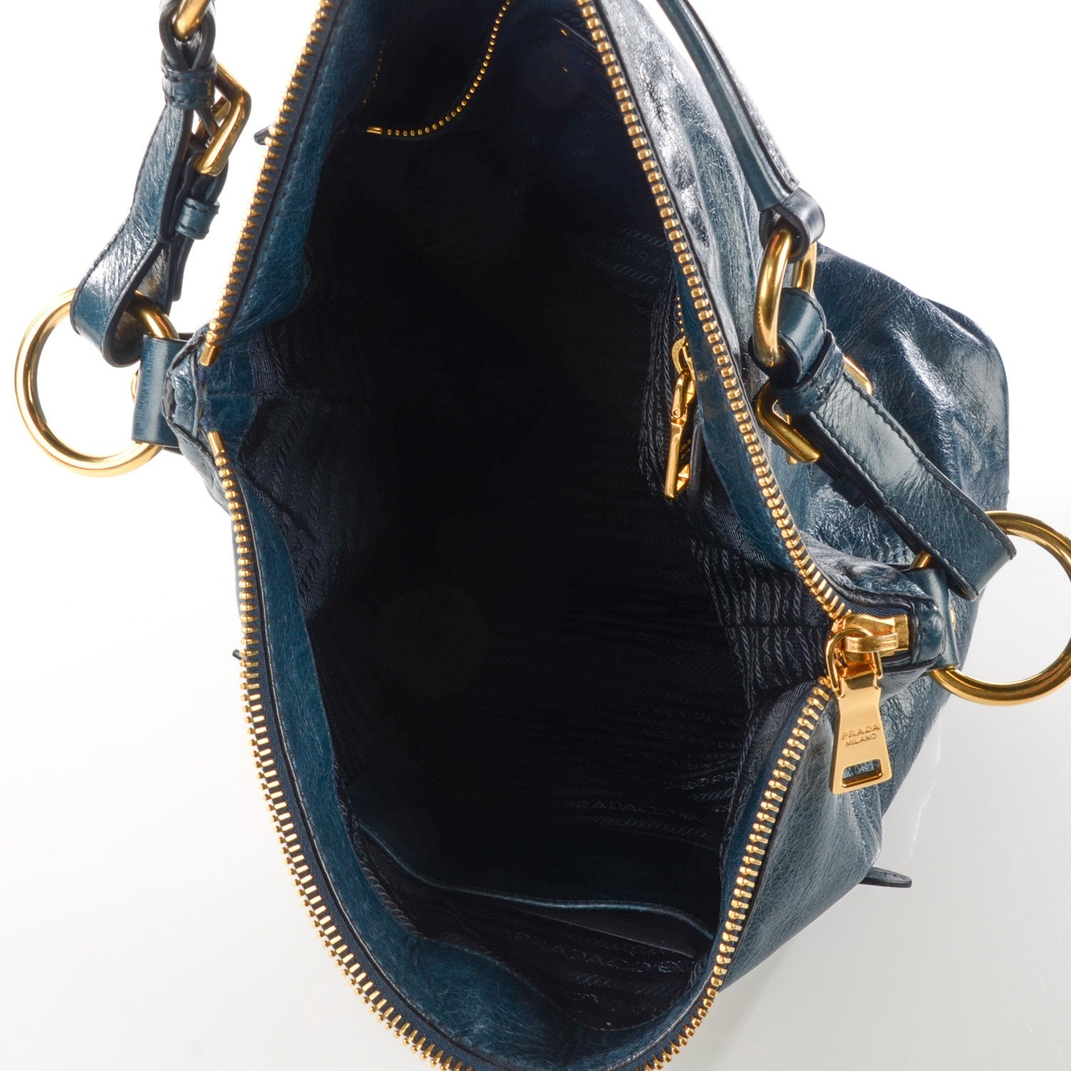 Prada Vitello Shine Hobo Denim 5 of 10