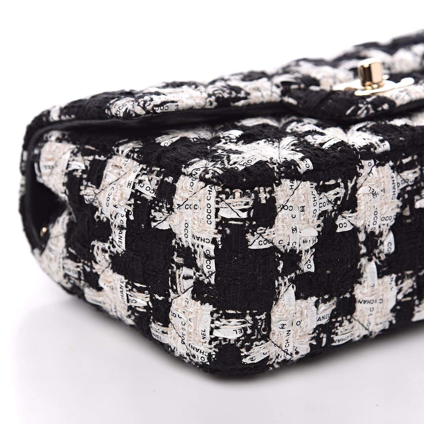 Tweed Quilted Mini Rectangular Flap Black Ecru White