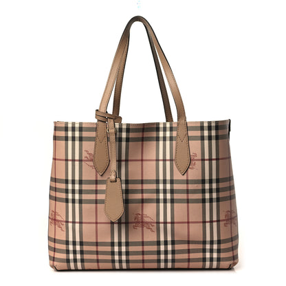 Burberry Grainy Calfskin Haymarket Check Medium Reversible Tote Camel 3 of 14