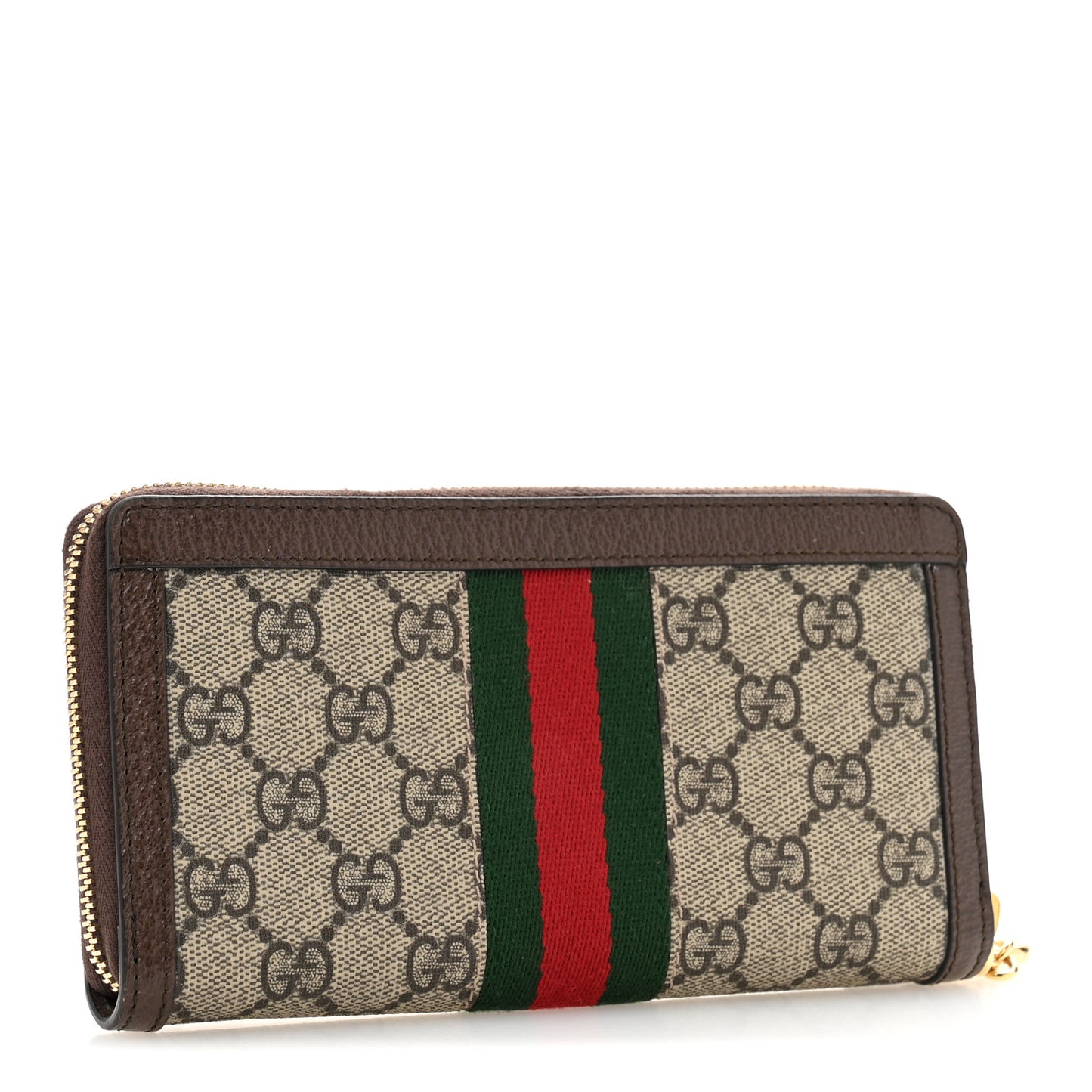 GG Supreme Monogram Web Ophidia Zip Around Wallet Brown