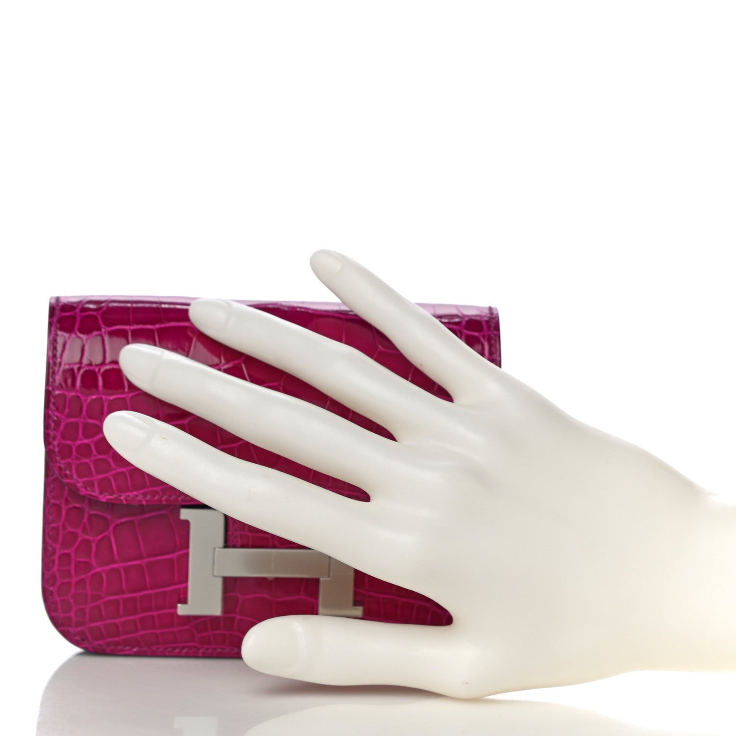 Hermes Shiny Alligator Constance Slim Wallet Rose Scheherazade 2 of 12
