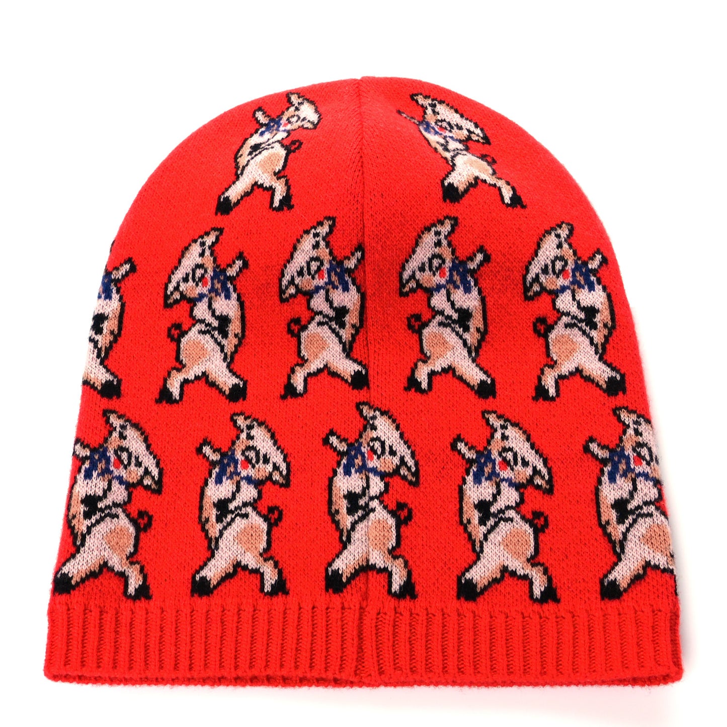 Wool Pig Print Beanie Hat M Red Multicolor