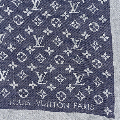 Louis Vuitton Silk Wool Monogram Denim Shawl Blue 2 of 3