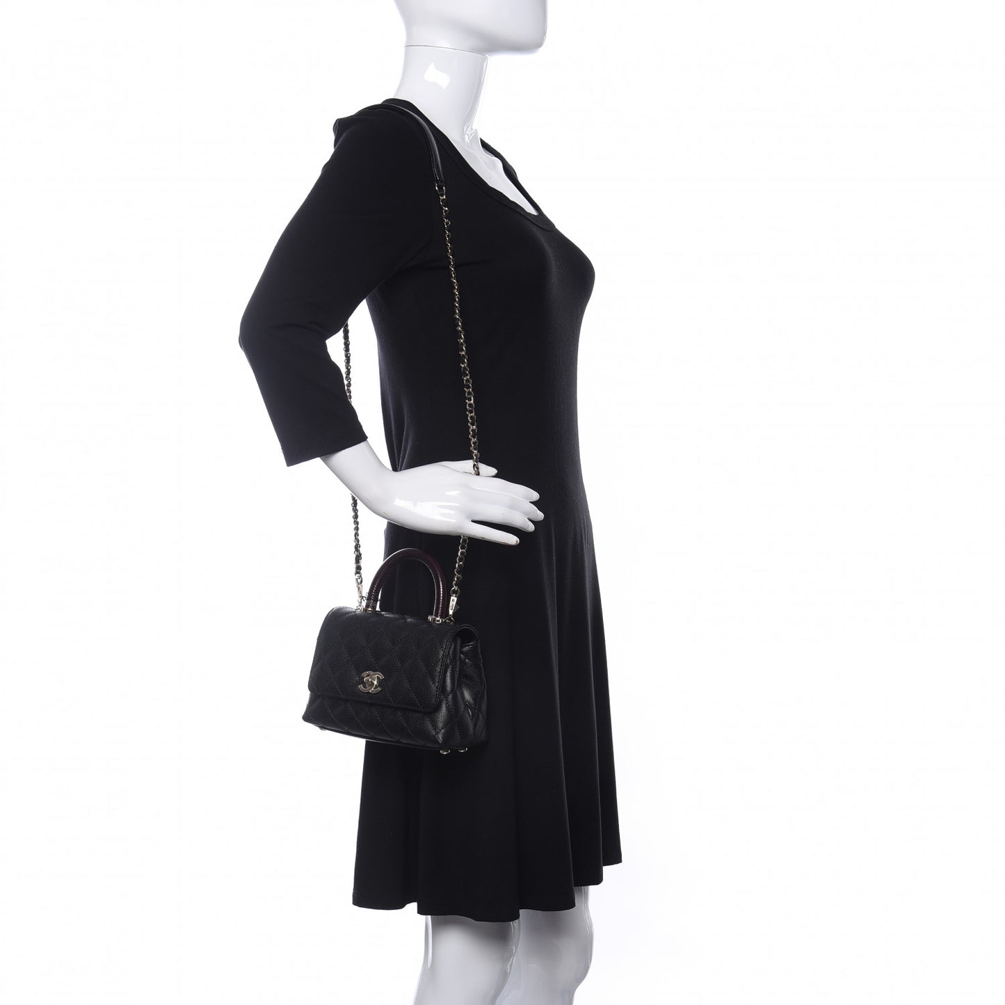 Caviar Lizard Embossed Quilted Extra Mini Coco Handle Flap Black