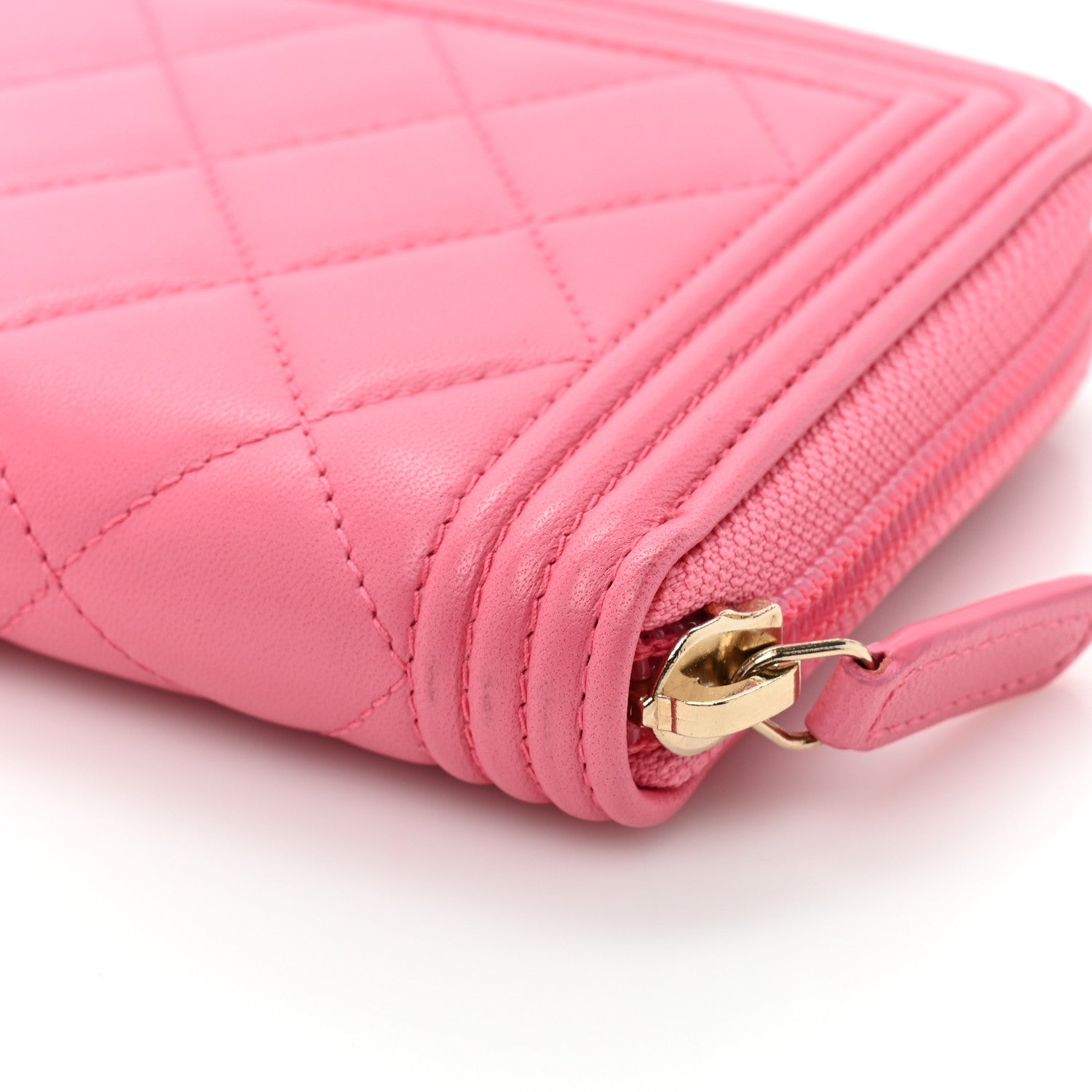 Chanel Lambskin Quilted Boy Zip Around Wallet Pink 15 of 18