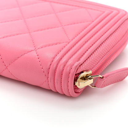 Chanel Lambskin Quilted Boy Zip Around Wallet Pink 15 of 18