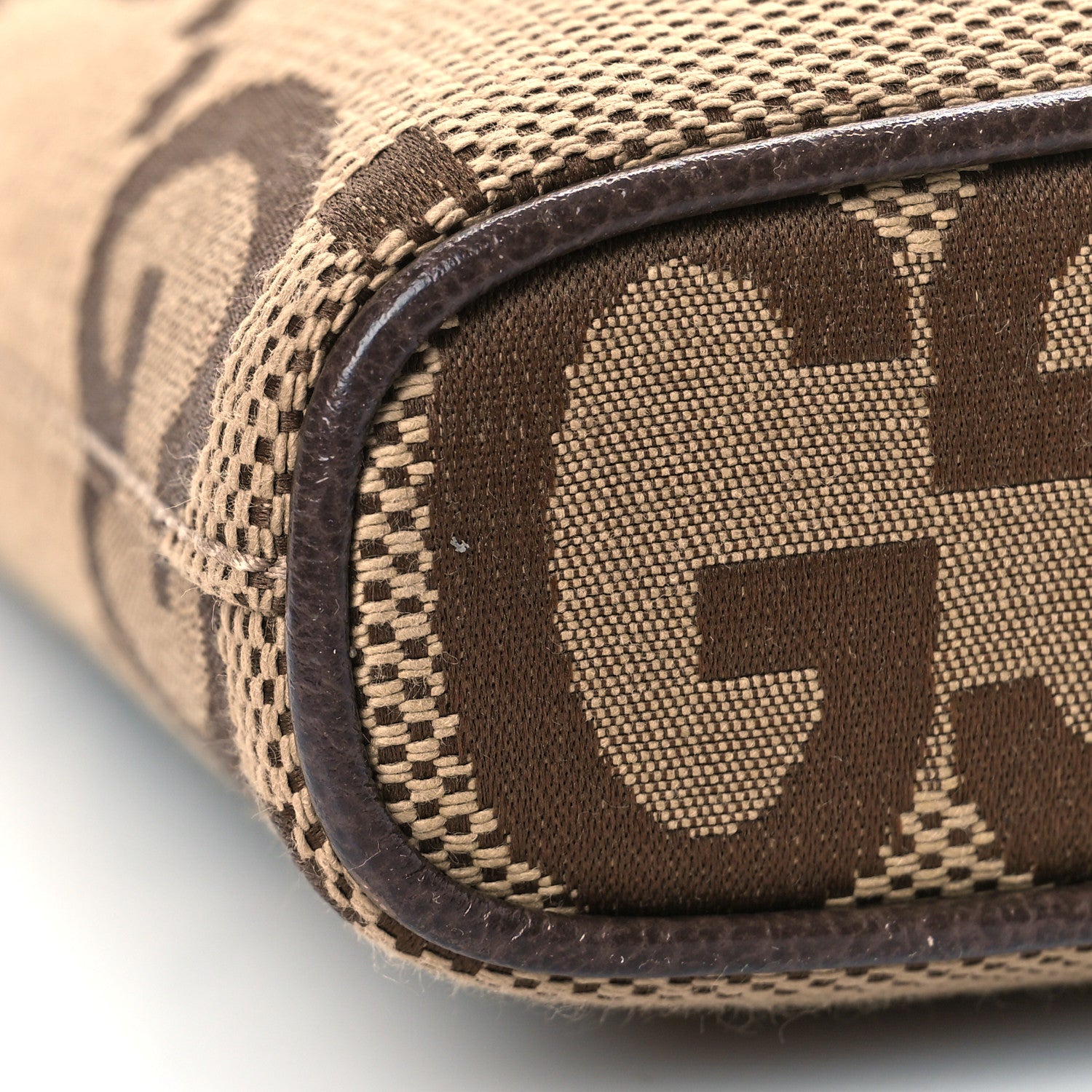 Gucci Monogram Jumbo GG Textured Dollar Calfskin Web Wristlet Messenger Bag Camel Ebony New Acero 7 of 8