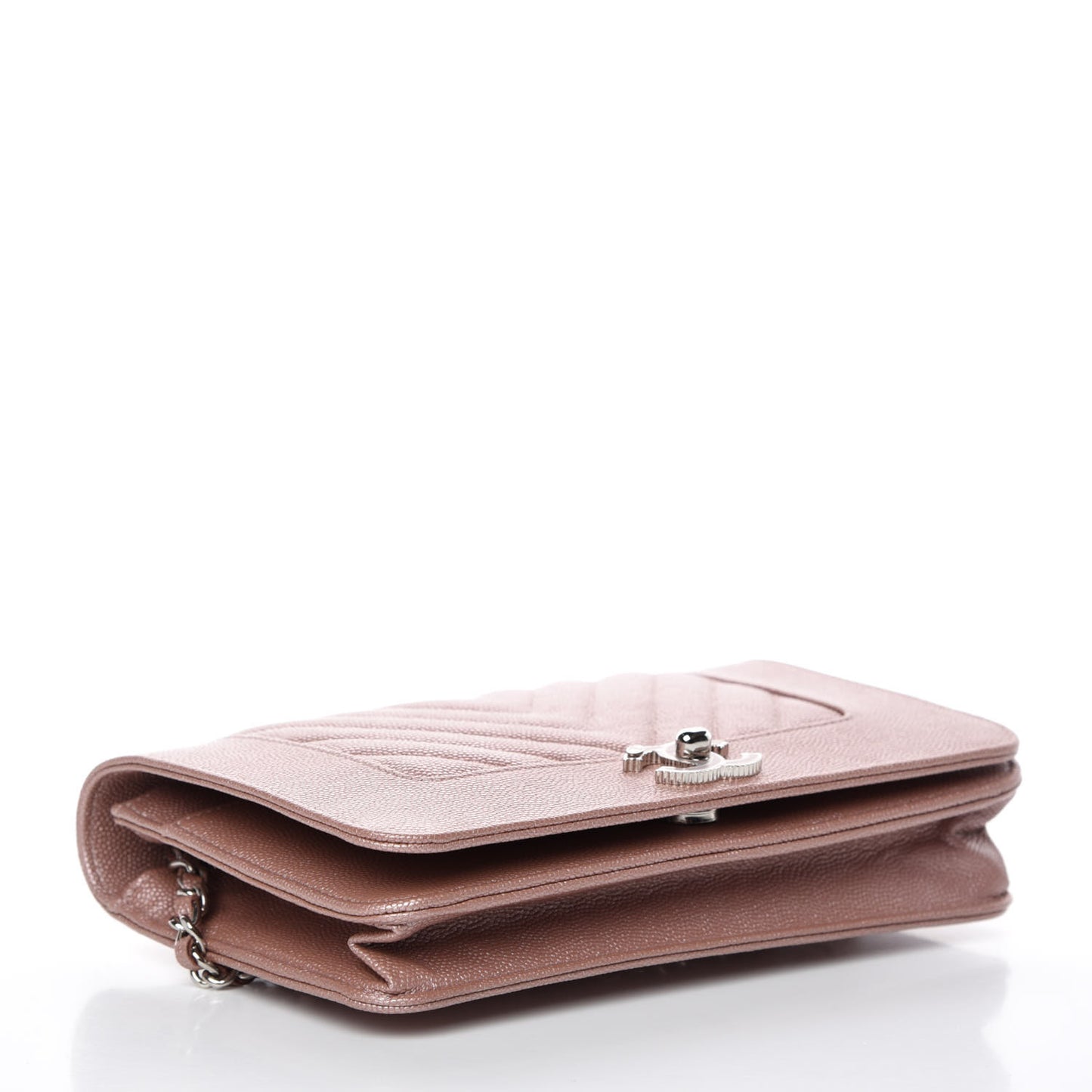 Metallic Caviar Chevron Quilted Vintage Mademoiselle Wallet On Chain WOC Pink