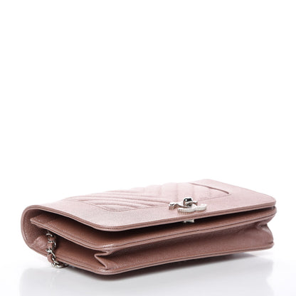 Chanel Metallic Caviar Chevron Quilted Vintage Mademoiselle Wallet On Chain WOC Pink 4 of 11