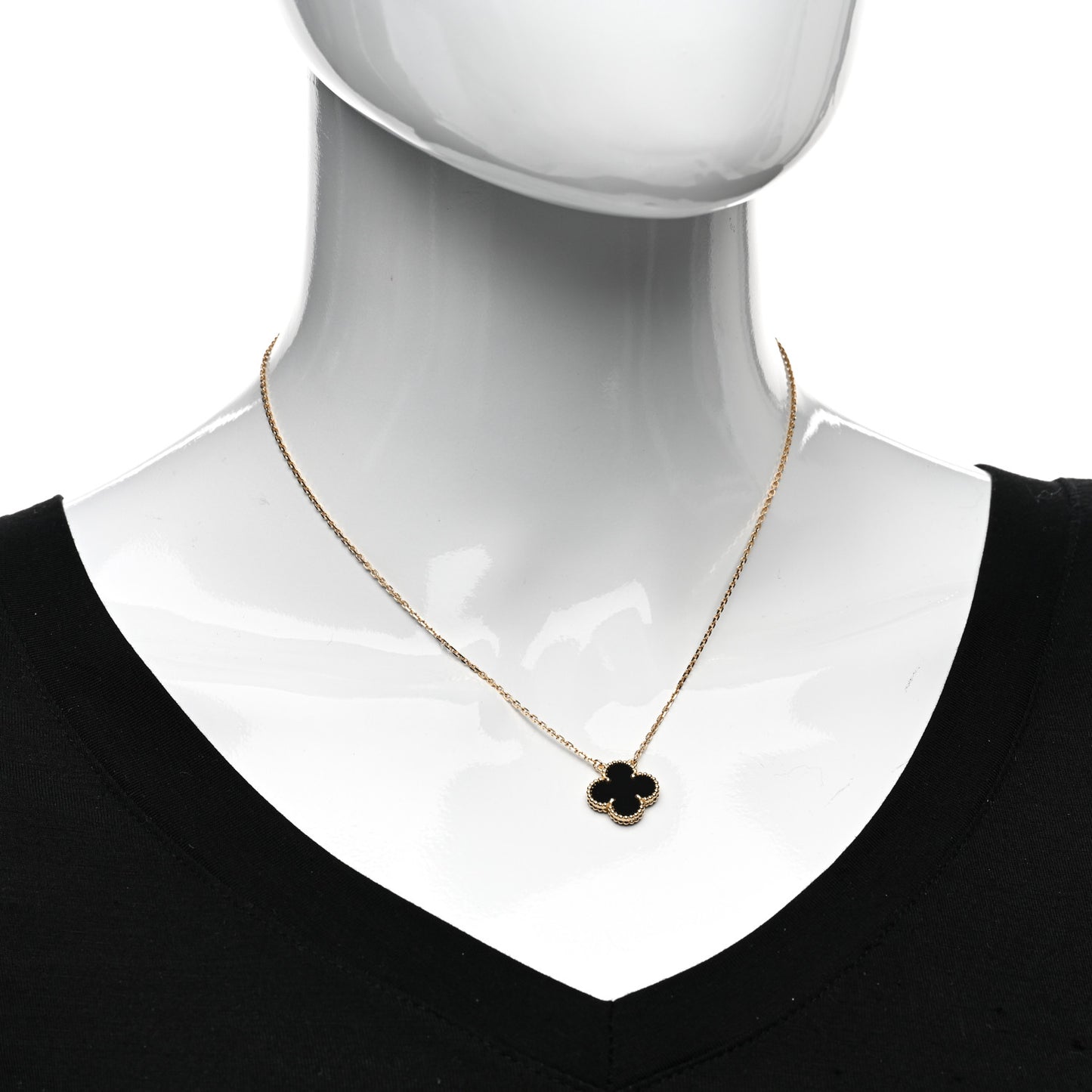 18K Yellow Gold Black Onyx Vintage Alhambra Pendant Necklace
