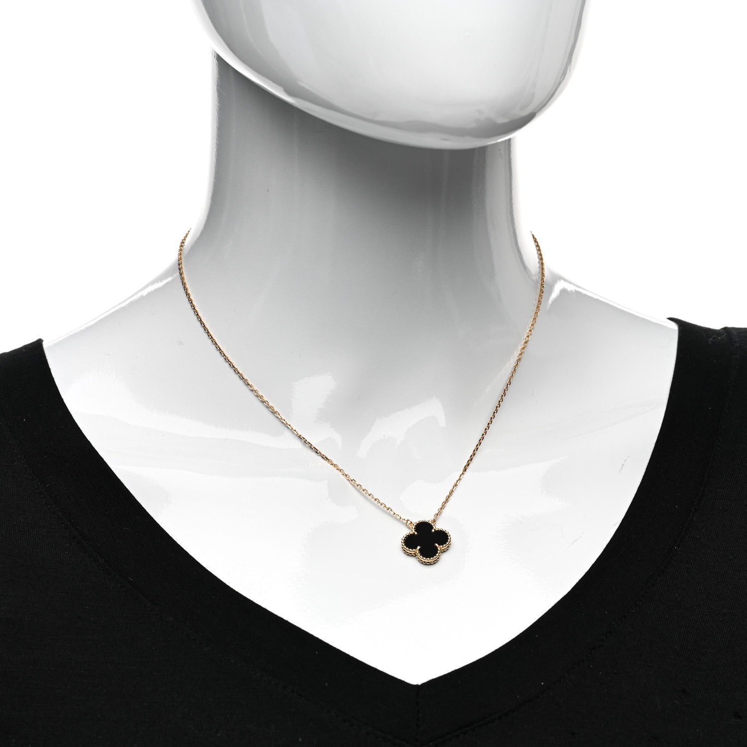 Van Cleef & Arpels 18K Yellow Gold Black Onyx Vintage Alhambra Pendant Necklace 2 of 6