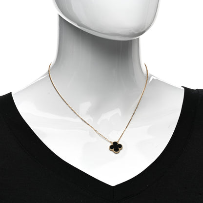 Van Cleef & Arpels 18K Yellow Gold Black Onyx Vintage Alhambra Pendant Necklace 2 of 6