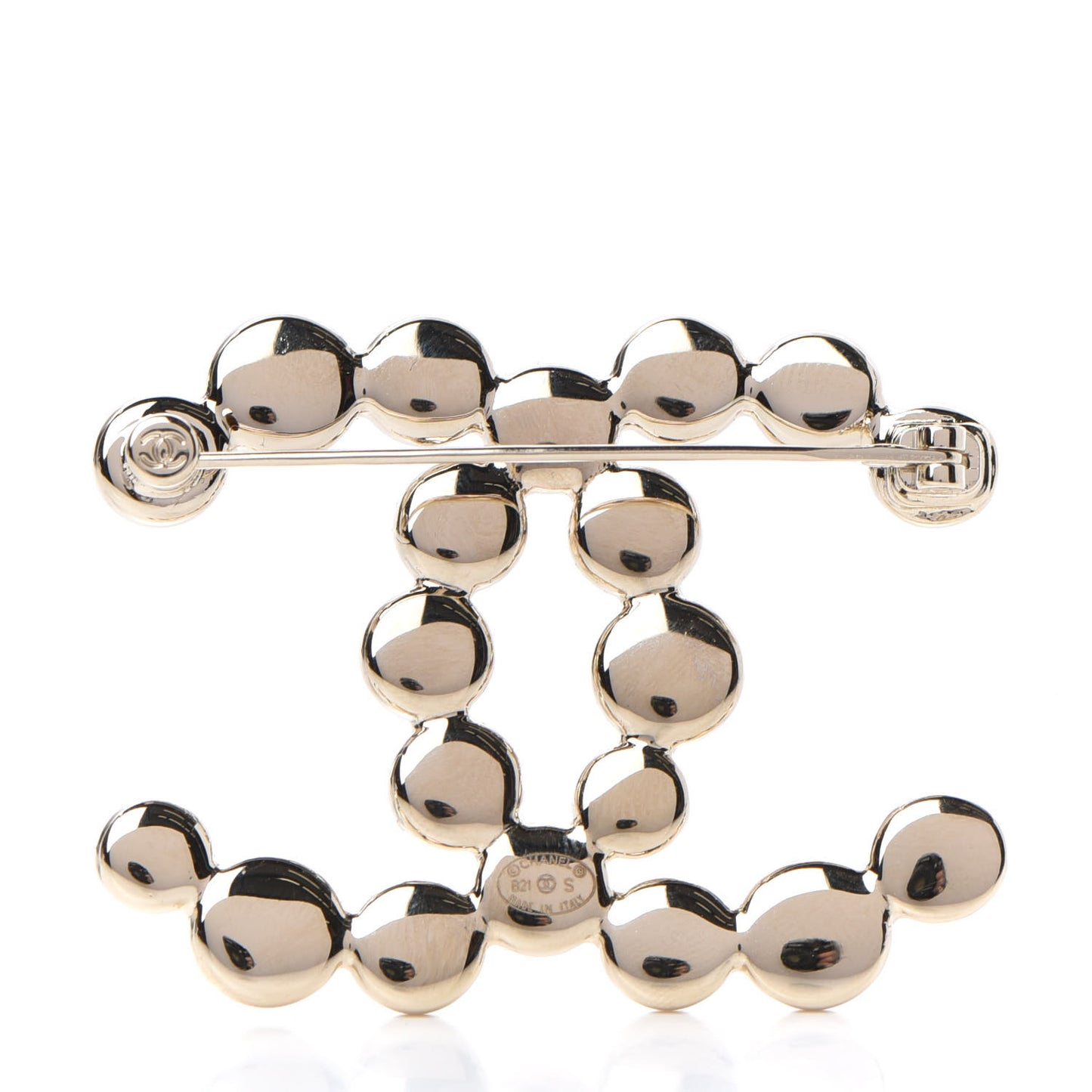 Metal Beaded CC Brooch Gold