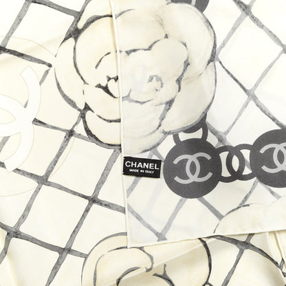 Chanel Silk Camellia CC Square Scarf Ivory 3 of 3