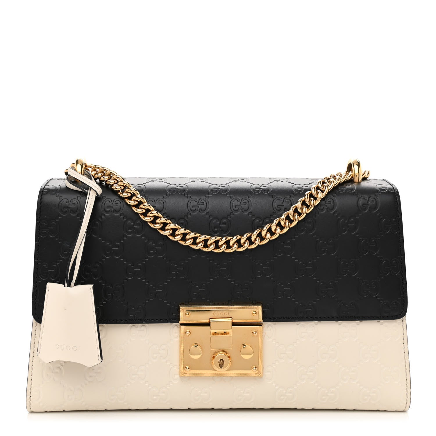 Gucci Guccissima Medium Padlock Shoulder Bag Black Mystic White 1 of 8