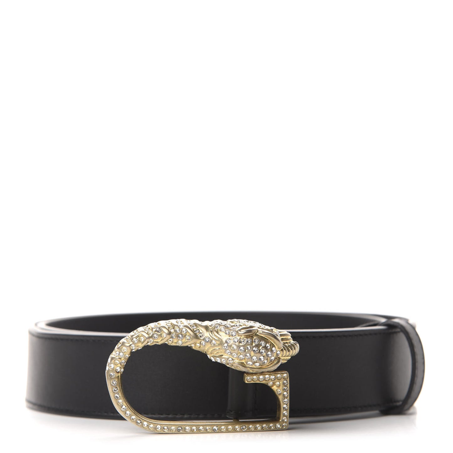 Moon Calfskin Crystal Tiger Head G Buckle 35mm Belt 90 36 Black