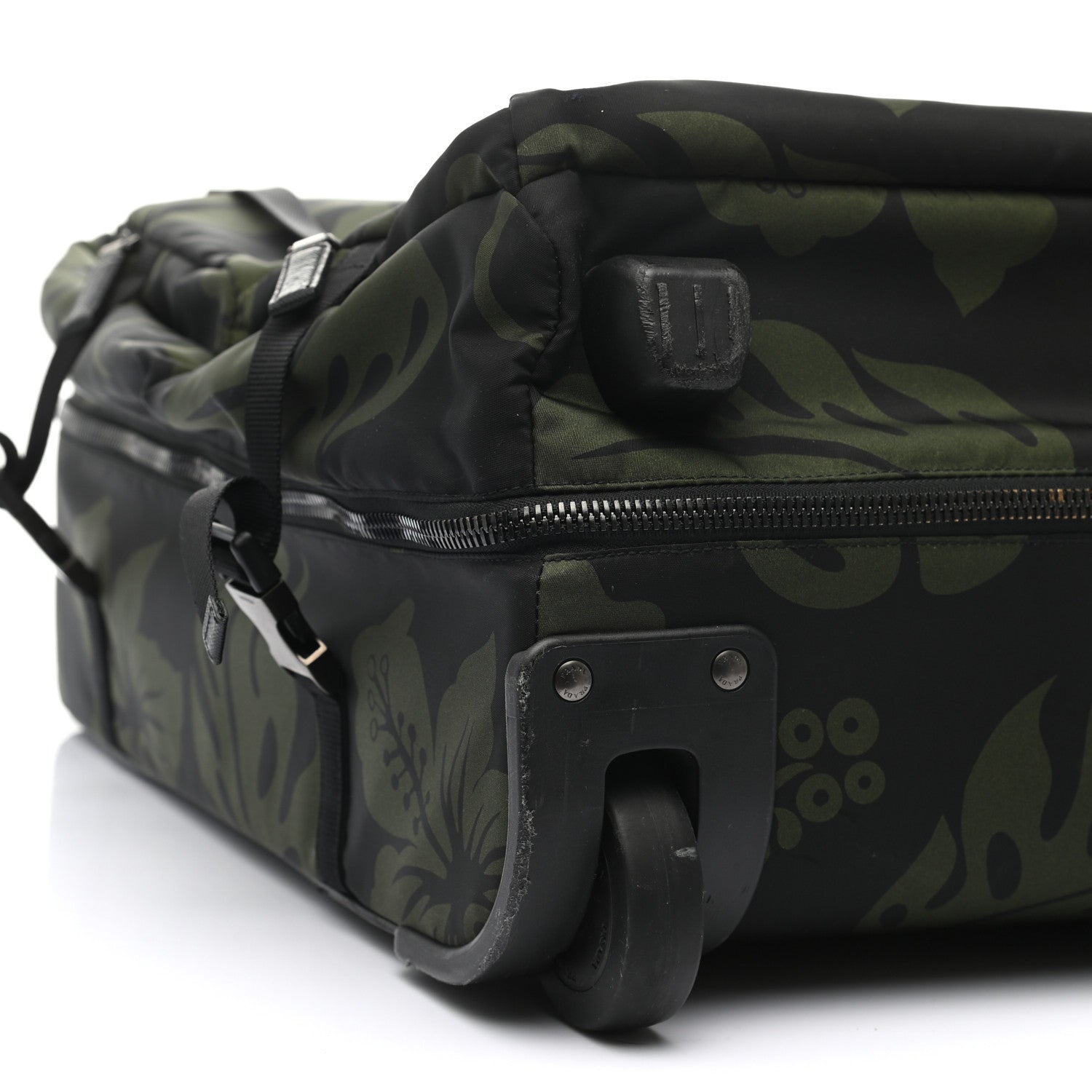 Prada Tessuto Nylon Hibiscus Print Trolley Luggage Green 4 of 18