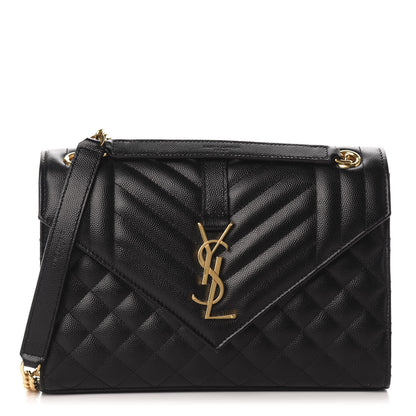 Saint Laurent Grain De Poudre Textured Mixed Matelasse Triquilt Medium Monogram Satchel Black 1 of 10